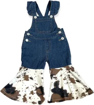 Shea Baby Cow Print & Denim Overalls SBOV05
