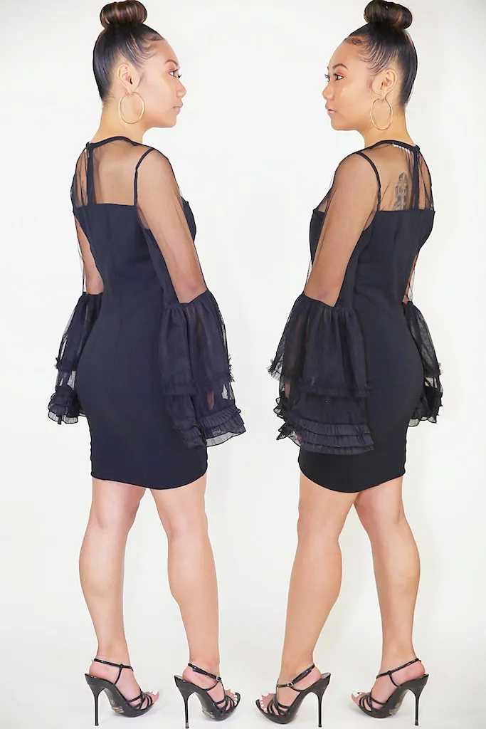 SHEER BELL SLEEVE DRESS