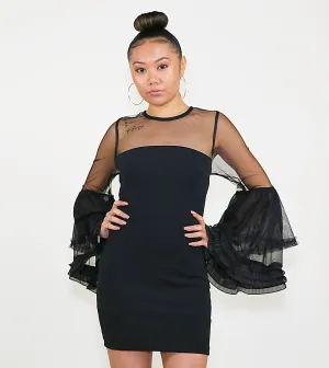 SHEER BELL SLEEVE DRESS