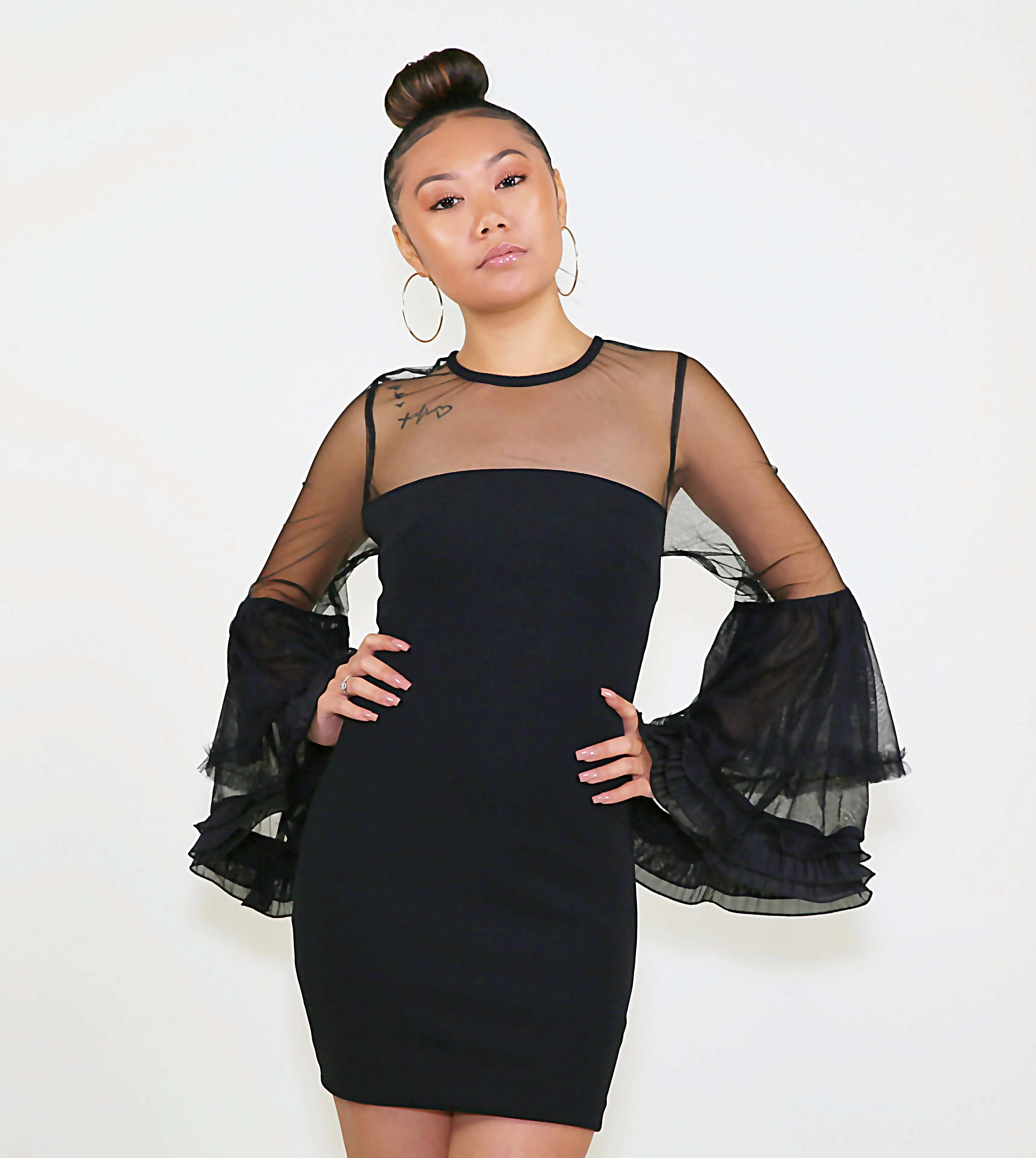 SHEER BELL SLEEVE DRESS