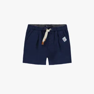 Short marine coupe décontractée en coton et lin, bébé || Navy relaxed fit short in cotton and linen, baby