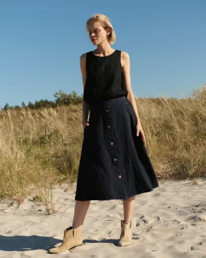 Simon - Linen Skirt in Dark Blue