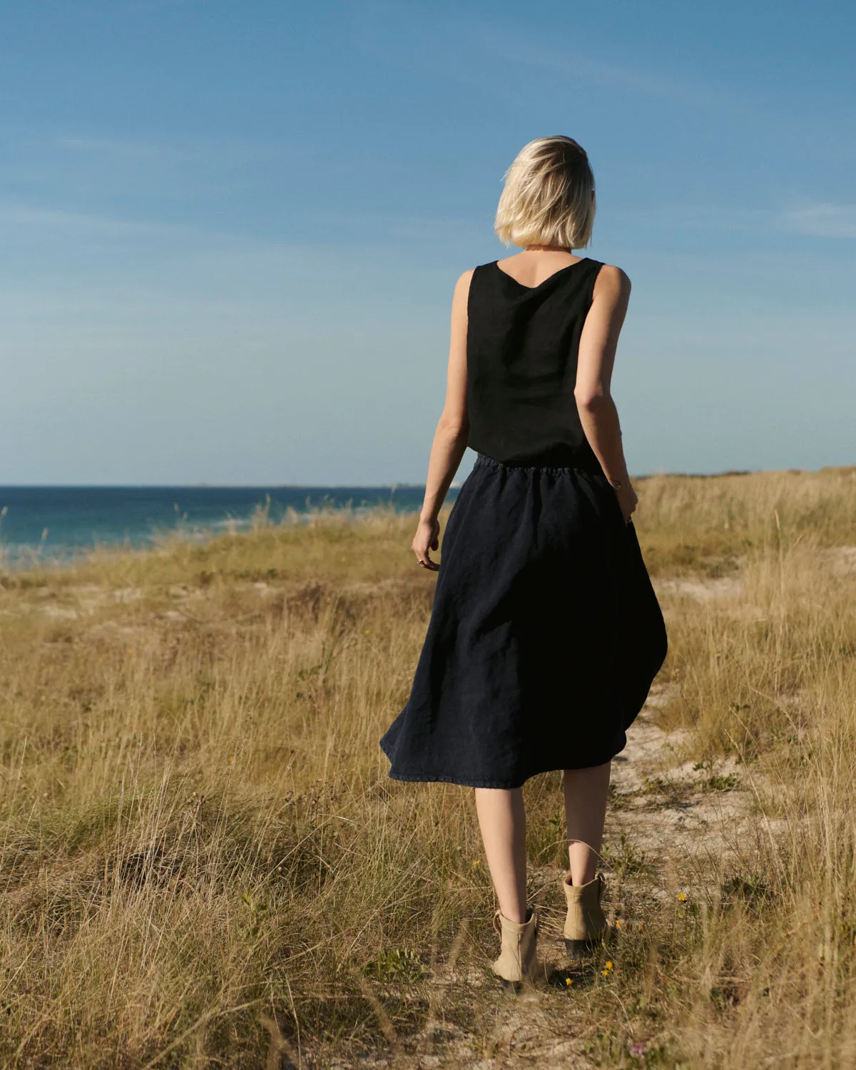 Simon - Linen Skirt in Dark Blue