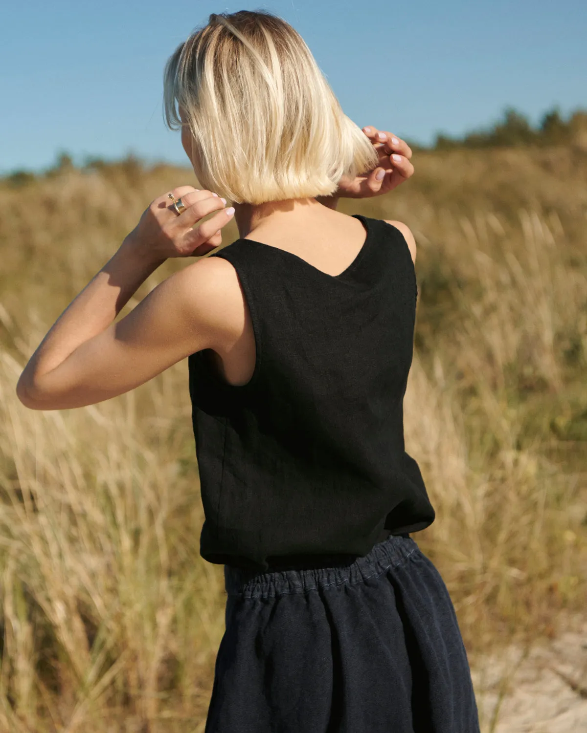 Simon - Linen Skirt in Dark Blue
