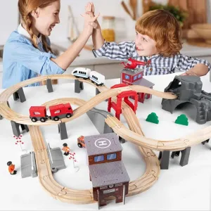 Simple Toy Wooden Train Set (87pcs) - With Electric Battery Operated Train