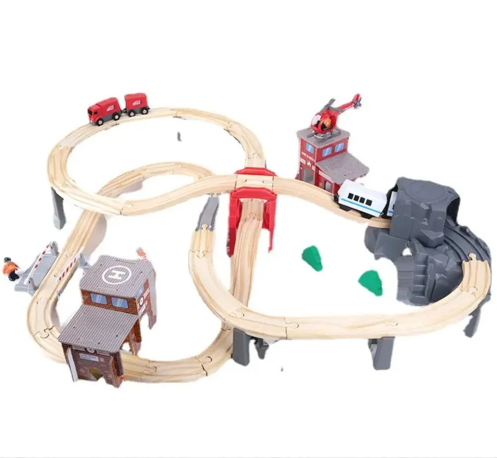 Simple Toy Wooden Train Set (87pcs) - With Electric Battery Operated Train