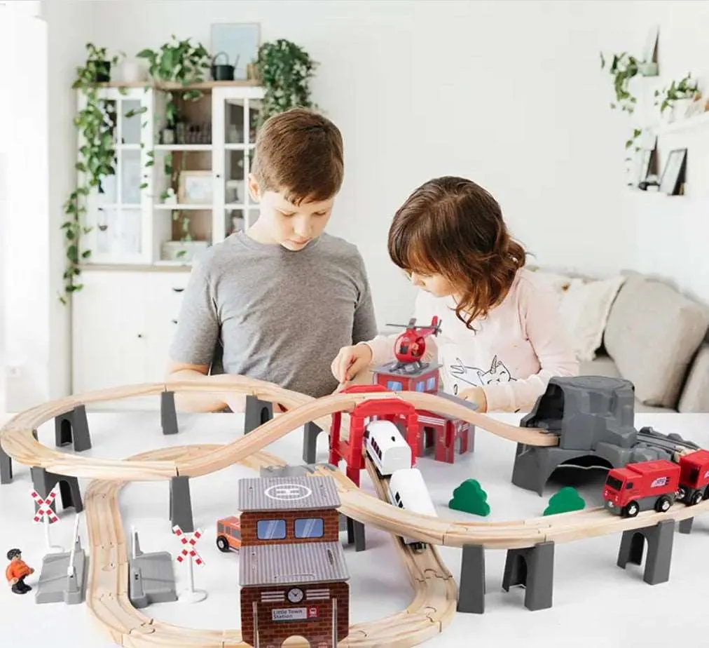 Simple Toy Wooden Train Set (87pcs) - With Electric Battery Operated Train