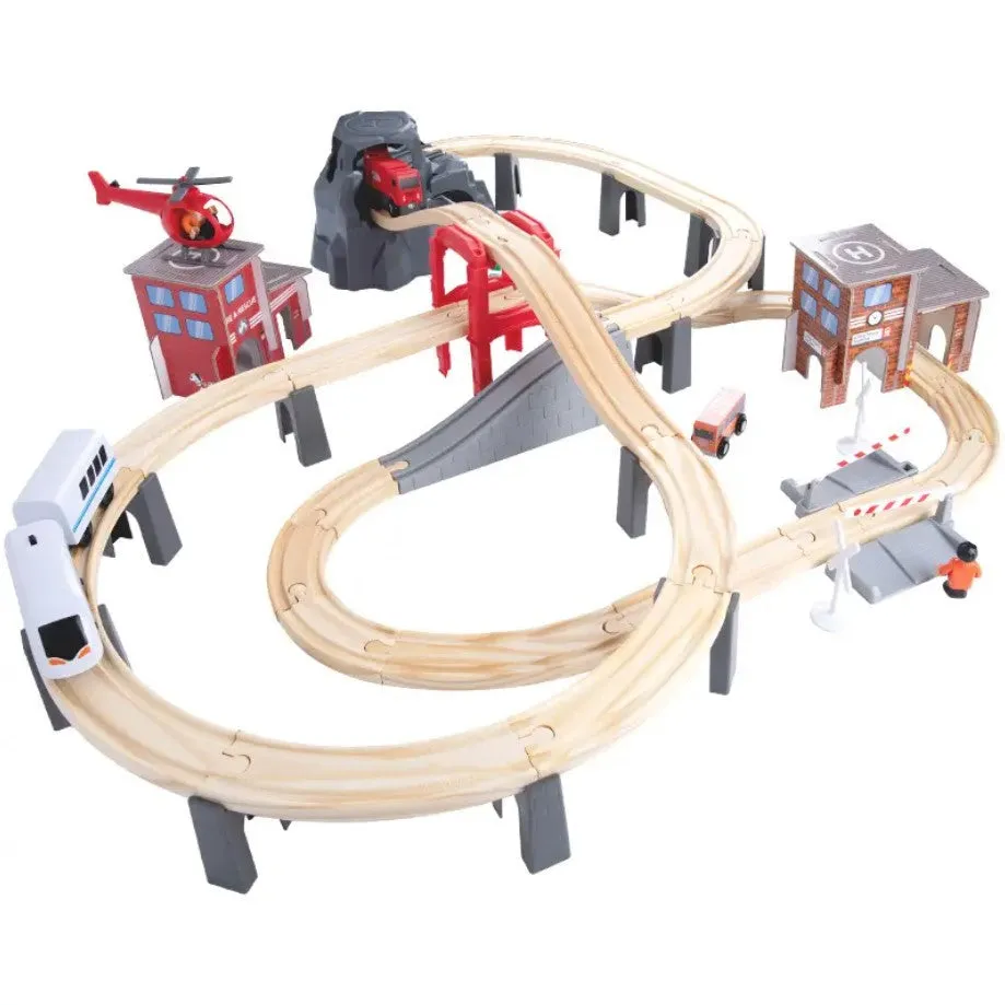 Simple Toy Wooden Train Set (87pcs) - With Electric Battery Operated Train