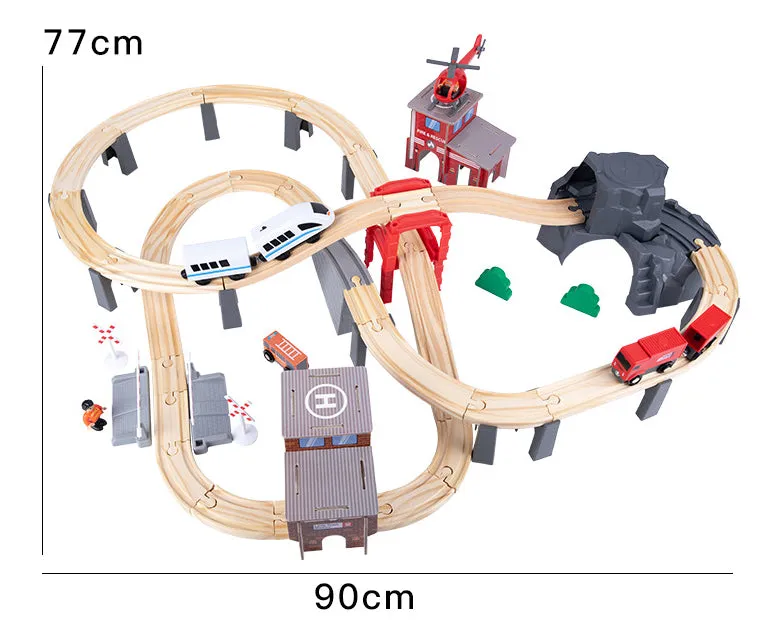 Simple Toy Wooden Train Set (87pcs) - With Electric Battery Operated Train