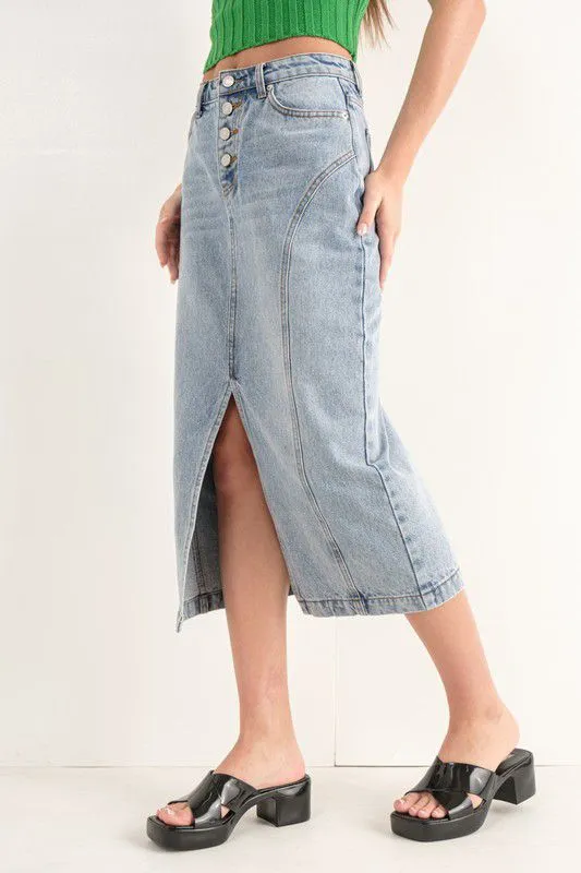 Slit Denim Midi Skirt