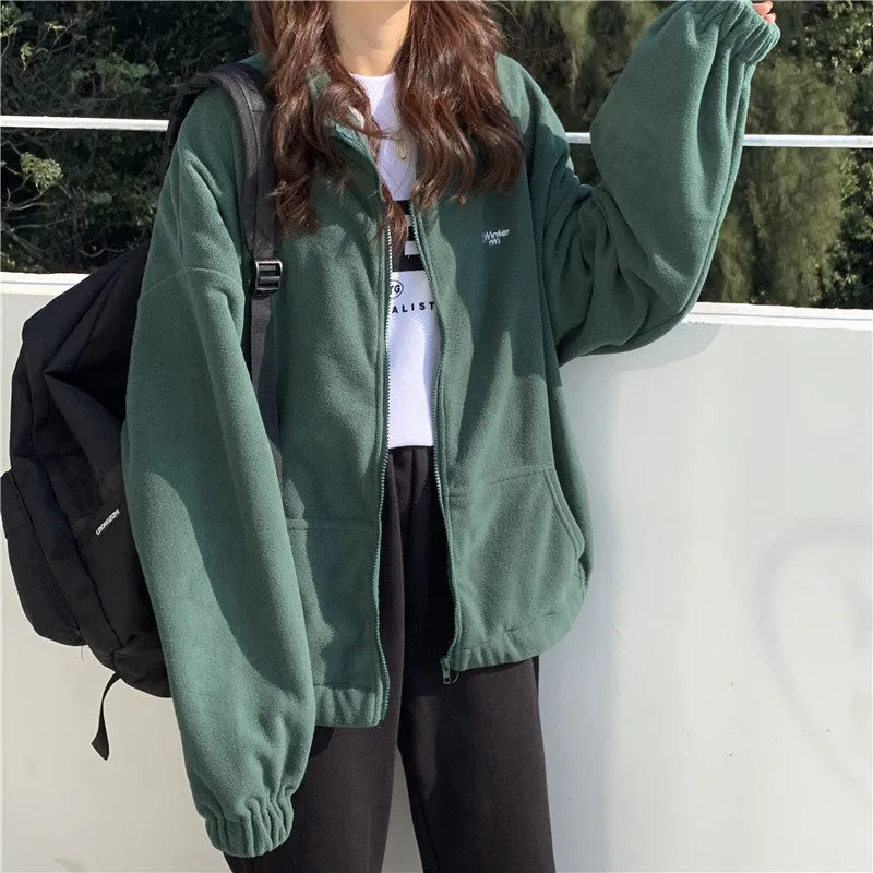 Solid Colors Loose Winter Fleece Jacket