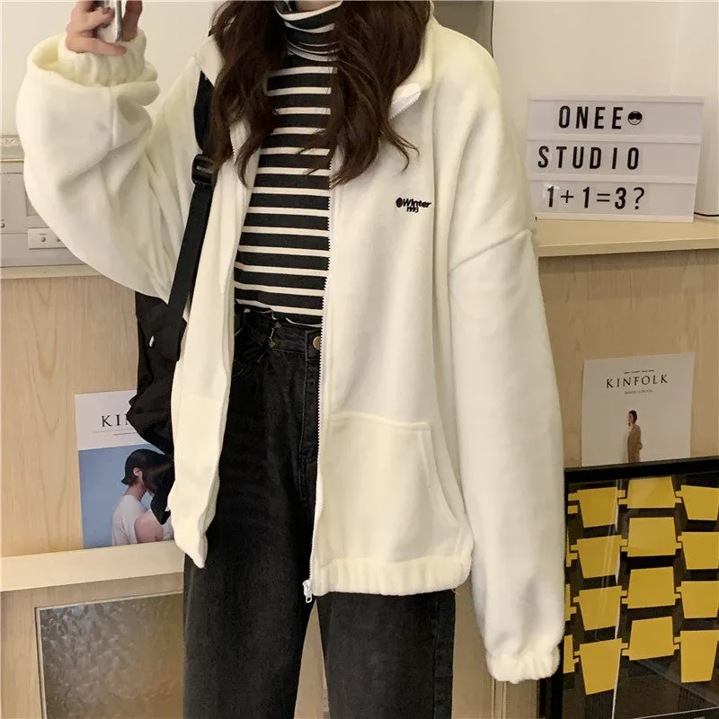 Solid Colors Loose Winter Fleece Jacket