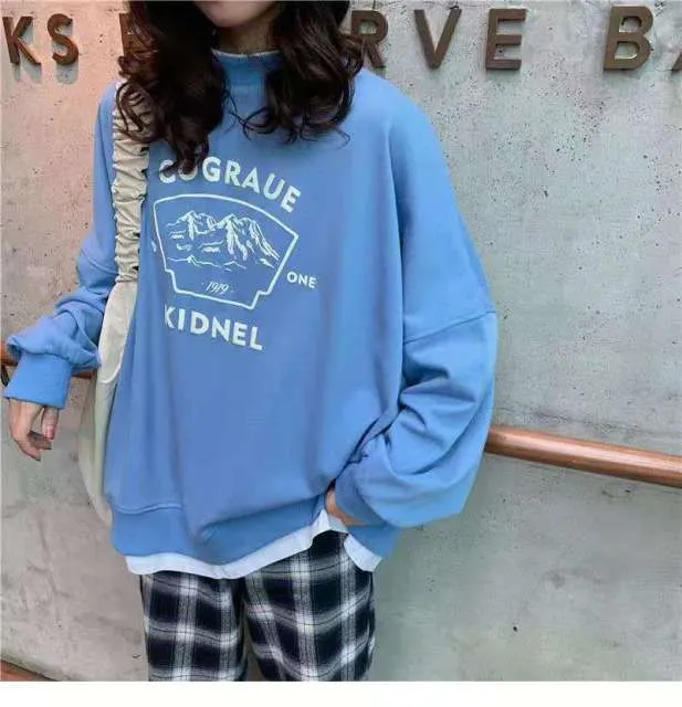 spring and autumn new splicing Pullover fashion Korean thick and thin women's Sweatshirt Navy Gray Black Pink women's Hoodi