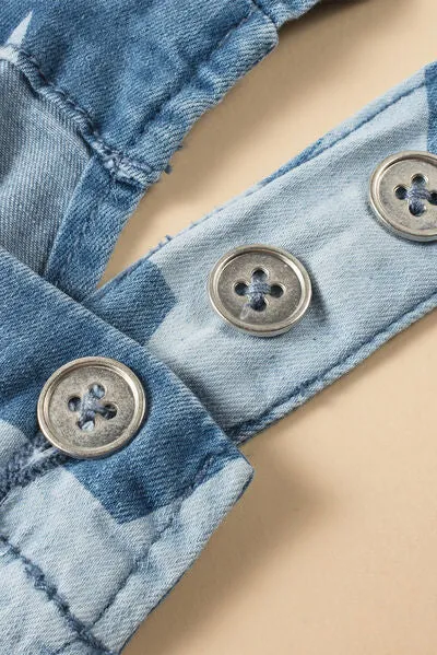Star Print Buttoned Strap Wide Leg Denim Overalls