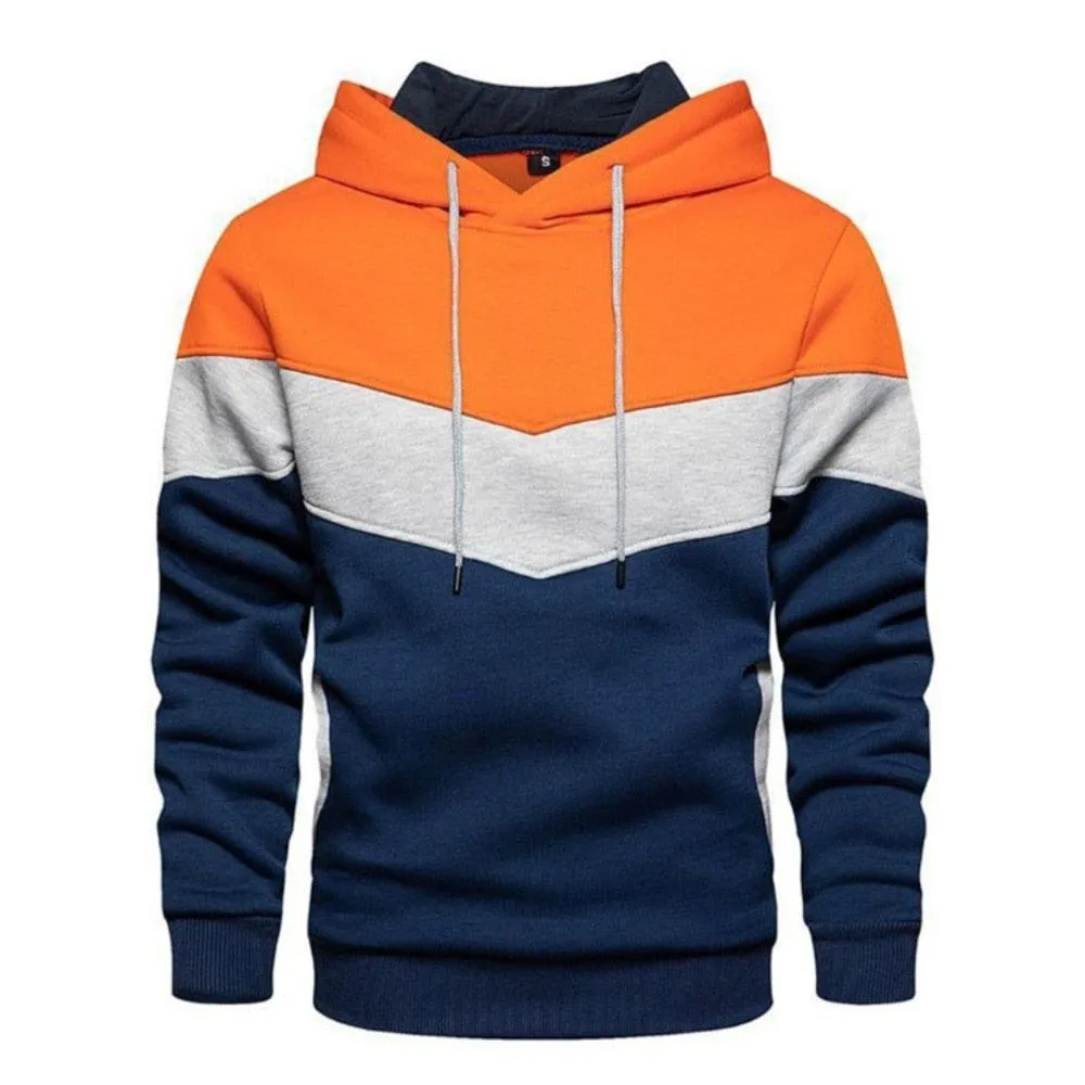 Stay Warm and Edgy with Our Block Patchwork Hooded Long Sleeve Pullover Hoodie Sweatshirt