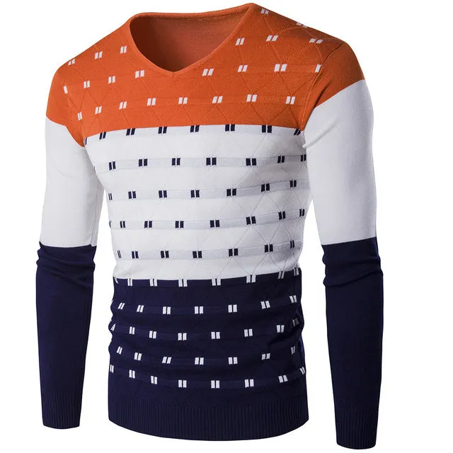 Striped Sweater Men Long Sleeve V Neck Sueter Hombre Warm Winter Clothes For Male Fashion Slim Fit Print Pullover Men Sweater