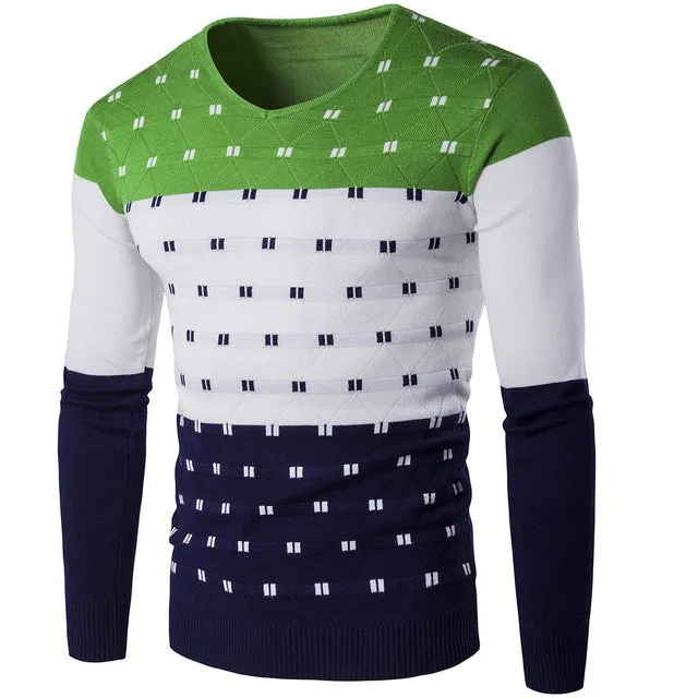 Striped Sweater Men Long Sleeve V Neck Sueter Hombre Warm Winter Clothes For Male Fashion Slim Fit Print Pullover Men Sweater