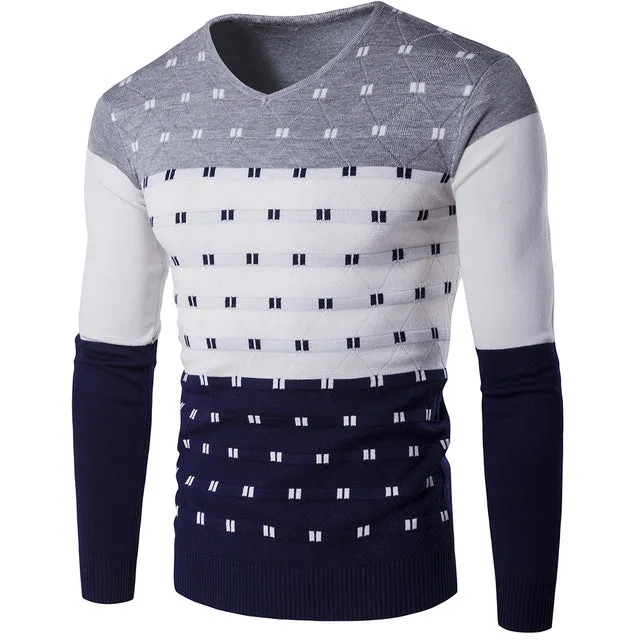 Striped Sweater Men Long Sleeve V Neck Sueter Hombre Warm Winter Clothes For Male Fashion Slim Fit Print Pullover Men Sweater