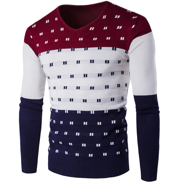 Striped Sweater Men Long Sleeve V Neck Sueter Hombre Warm Winter Clothes For Male Fashion Slim Fit Print Pullover Men Sweater