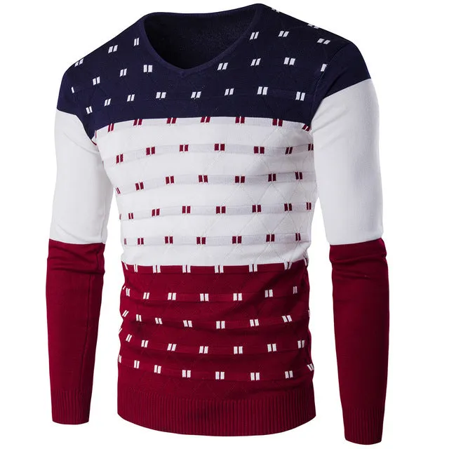Striped Sweater Men Long Sleeve V Neck Sueter Hombre Warm Winter Clothes For Male Fashion Slim Fit Print Pullover Men Sweater