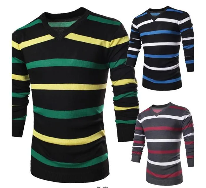 Striped V-Neck Pullover