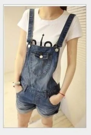 Summer Women's Clothing Demin Shorts Loose Conjoined Overalls Girls Cute Denim Straps Plus Size Denim Overalls S~XXL
