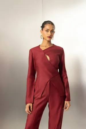 Sweet spark - burgundy full sleeves top with cutout
