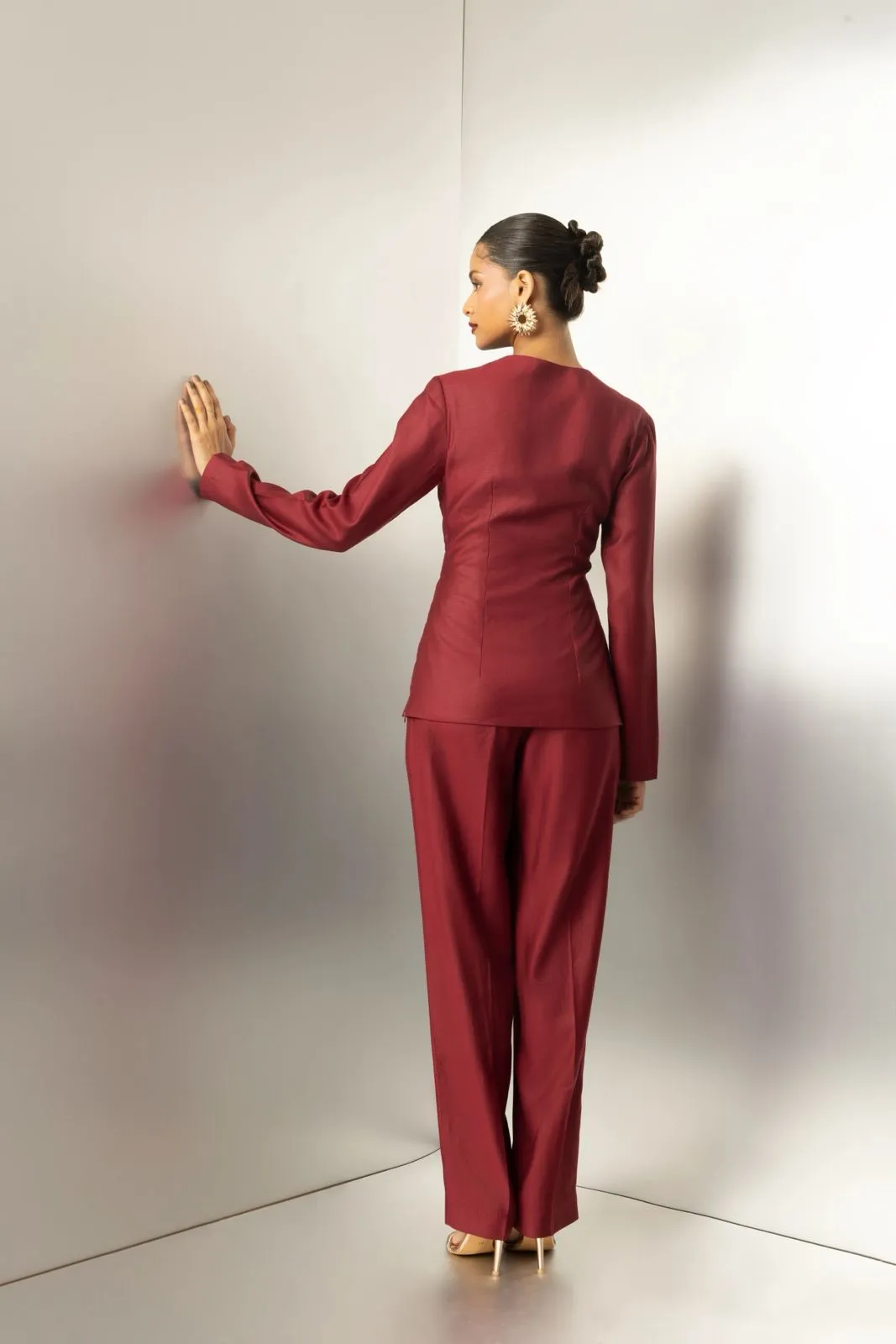 Sweet spark - burgundy full sleeves top with cutout