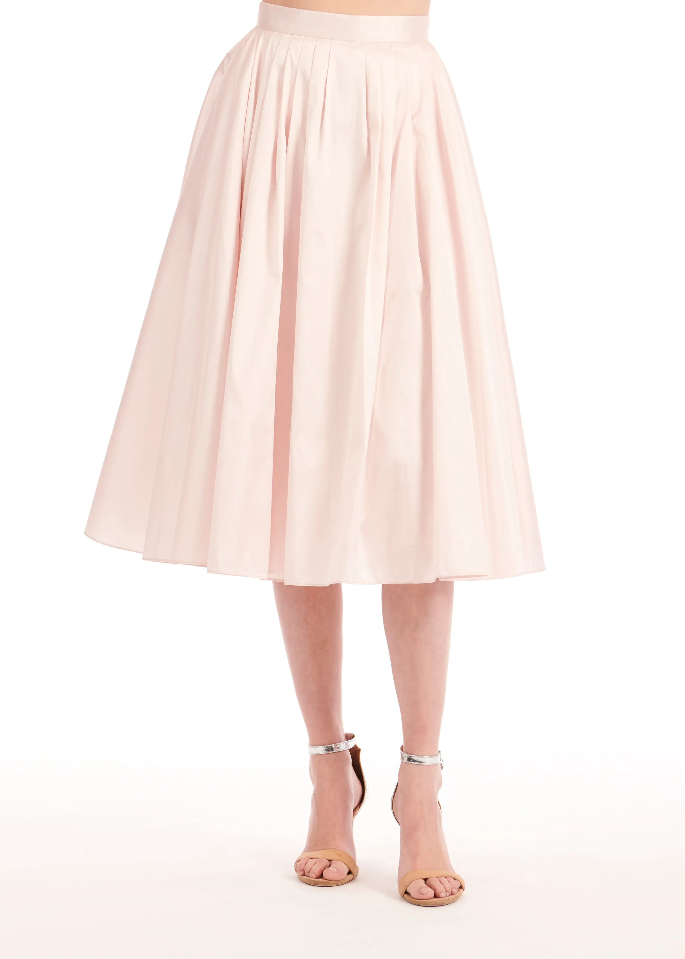 TEA LENGTH PLEATED SOFT TAFFETA MIDI SKIRT BLUSH