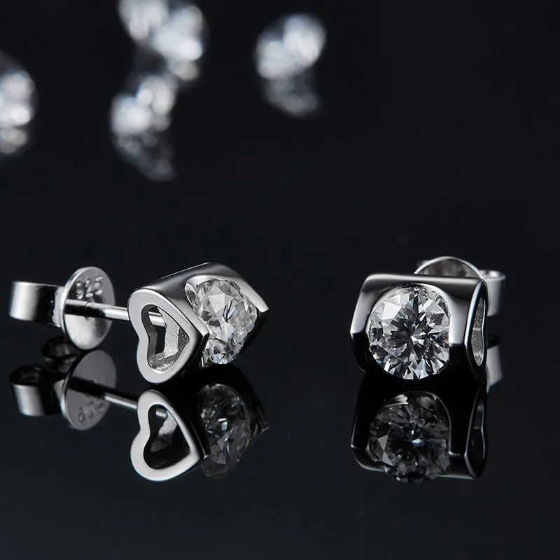 Tension Setting Round 2ctw. Moissanite Stud Earrings and 2ct Moissanite Pendant Necklace Jewelry Sets