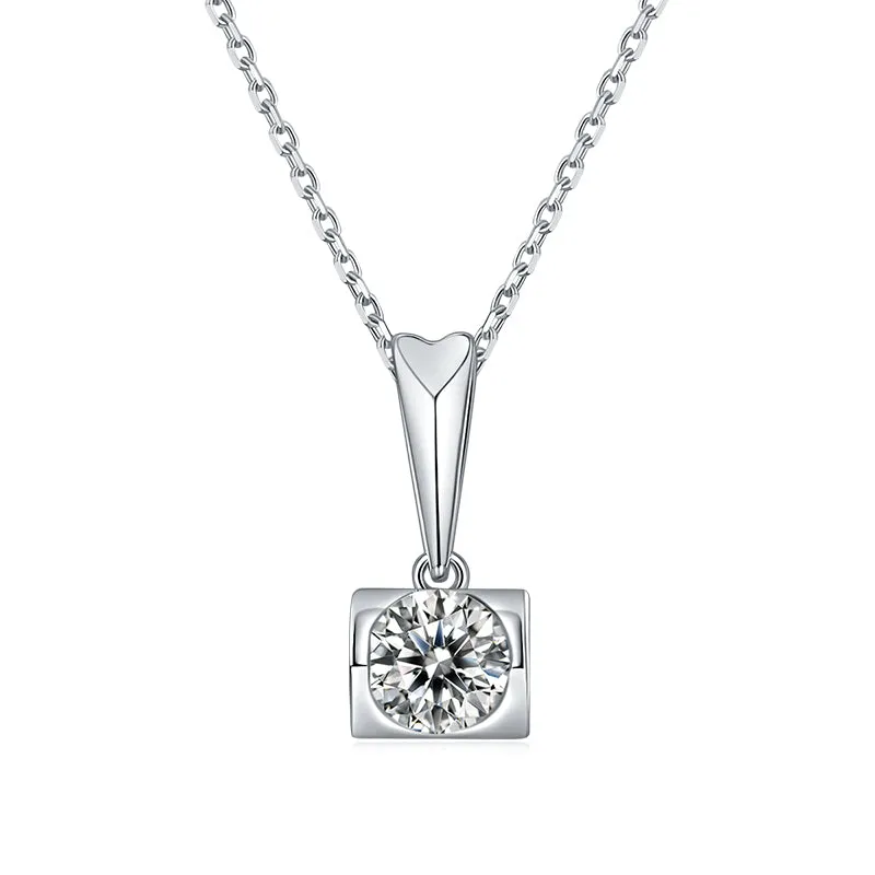 Tension Setting Round 2ctw. Moissanite Stud Earrings and 2ct Moissanite Pendant Necklace Jewelry Sets