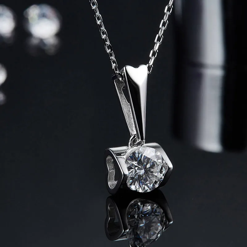 Tension Setting Round 2ctw. Moissanite Stud Earrings and 2ct Moissanite Pendant Necklace Jewelry Sets