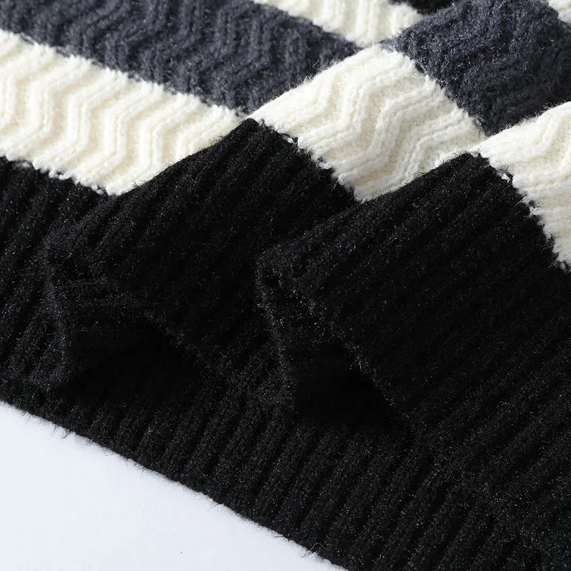 Thick Warm Pull Homme 2024 New Fall Winter High End Casual Striped Sweater Men Long Sleeve Round Neck Mens Pullover Sweaters