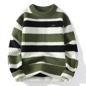 Thick Warm Pull Homme 2024 New Fall Winter High End Casual Striped Sweater Men Long Sleeve Round Neck Mens Pullover Sweaters