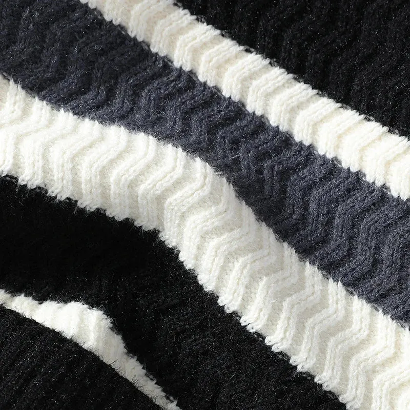 Thick Warm Pull Homme 2024 New Fall Winter High End Casual Striped Sweater Men Long Sleeve Round Neck Mens Pullover Sweaters