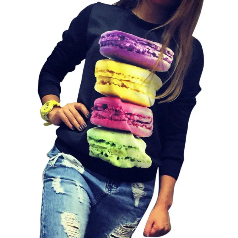 Thin Women Long Sleeve Fresh Hamburger Printed Tops Casual Hoodies Sweatshirt Tops
