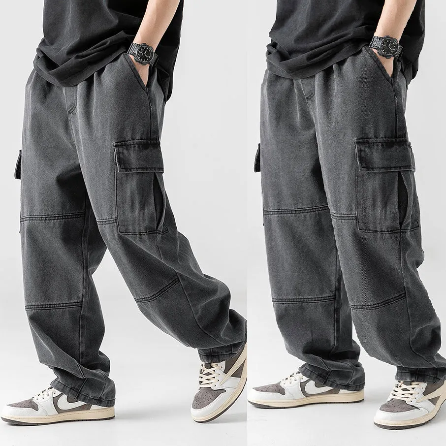 Three-dimensional pocket retro distressed washed overalls jeans