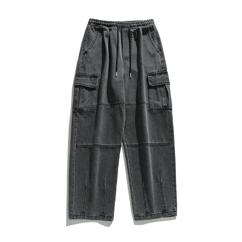 Three-dimensional pocket retro distressed washed overalls jeans