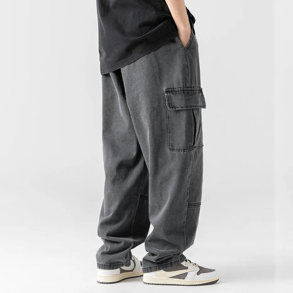 Three-dimensional pocket retro distressed washed overalls jeans