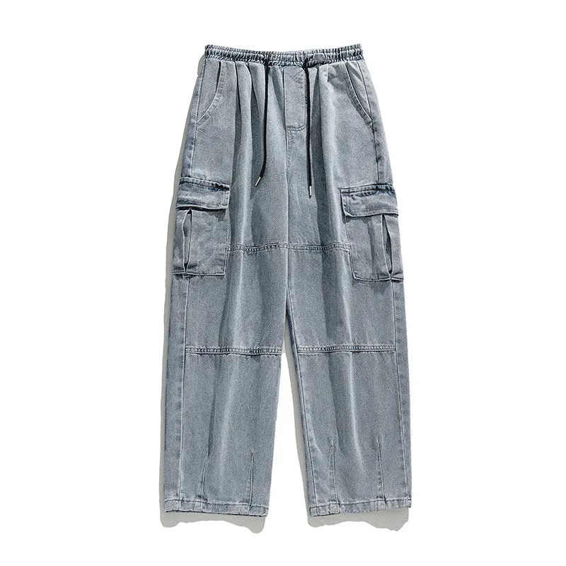 Three-dimensional pocket retro distressed washed overalls jeans