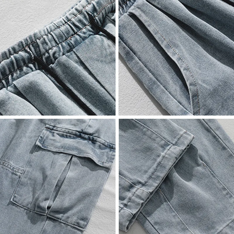 Three-dimensional pocket retro distressed washed overalls jeans
