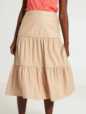 Tiered Pu Midi Skirt - Stone