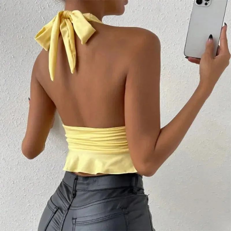 Tight Fitting Deep V-neck Pleated Top