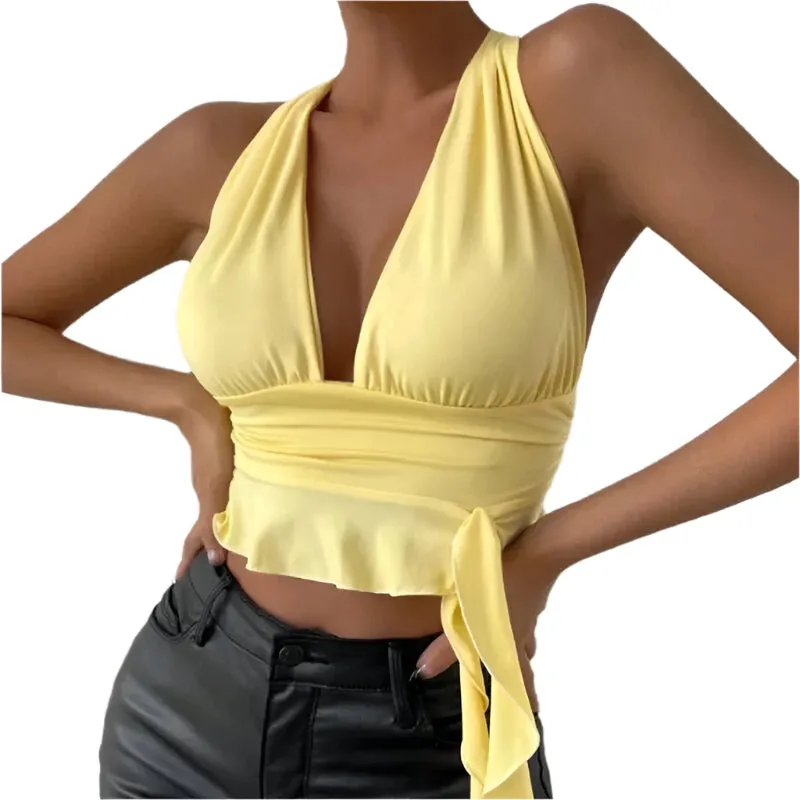 Tight Fitting Deep V-neck Pleated Top