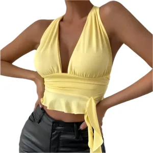 Tight Fitting Deep V-neck Pleated Top