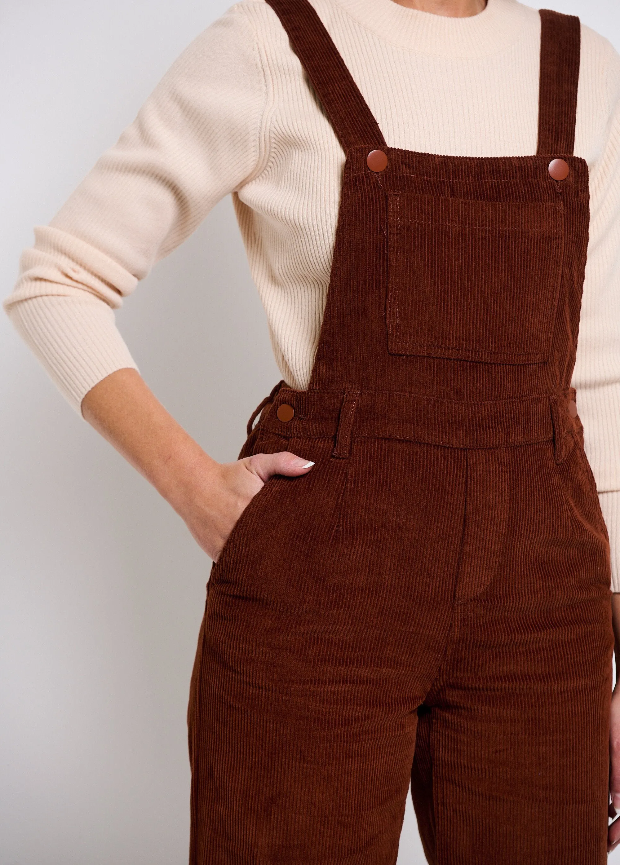 Trendy velvet overalls with large ribbing