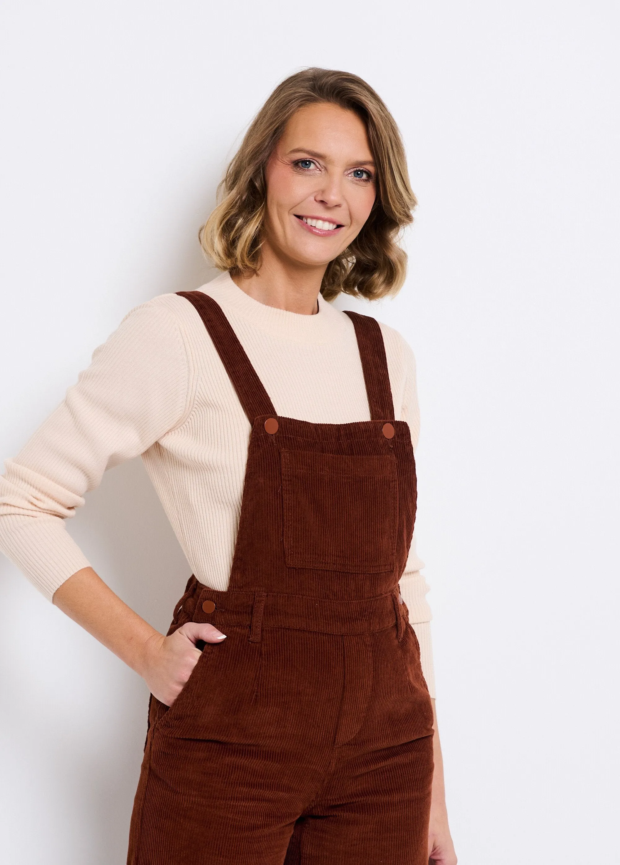 Trendy velvet overalls with large ribbing