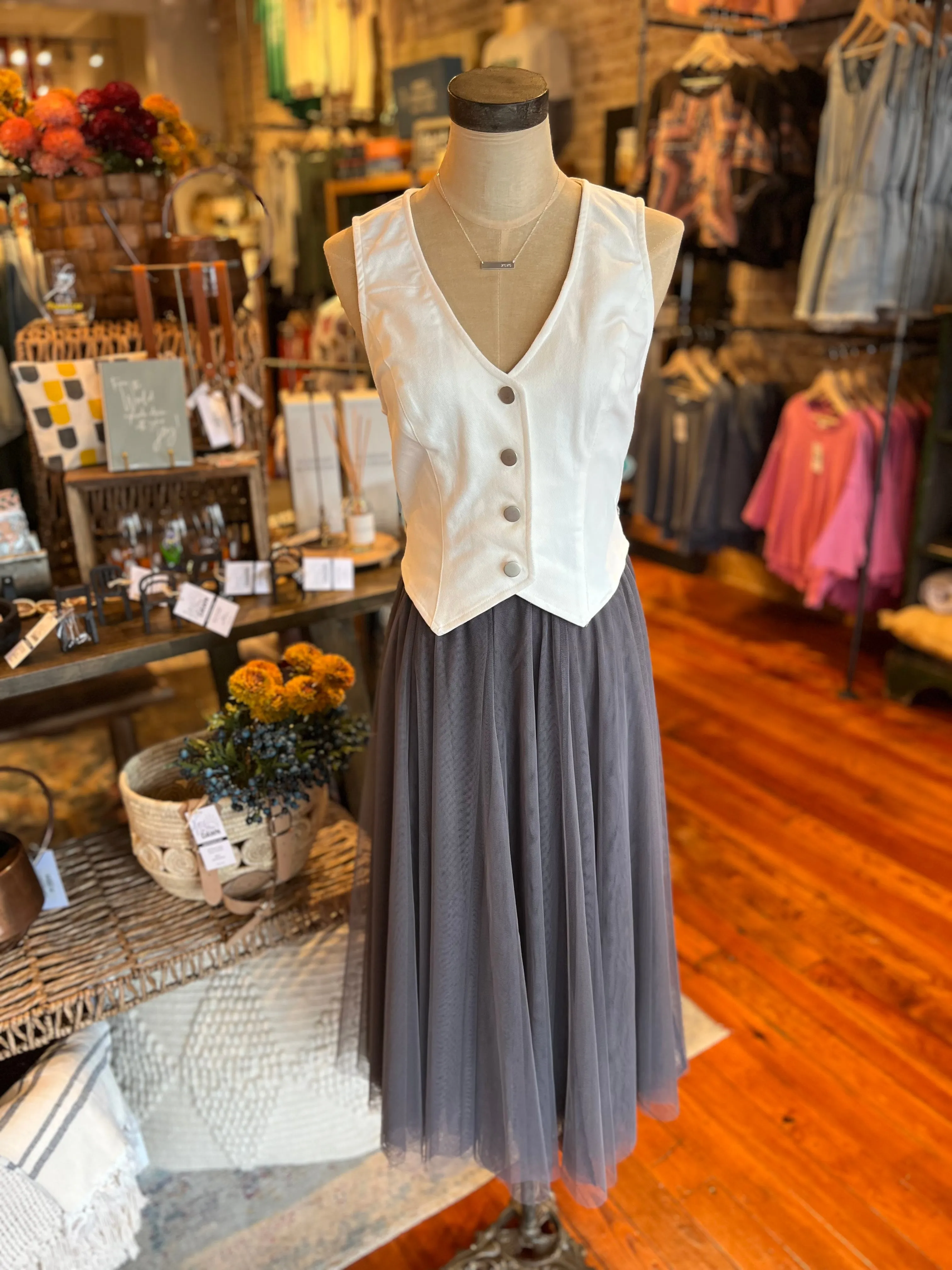 Tulle Midi Skirt- Ash
