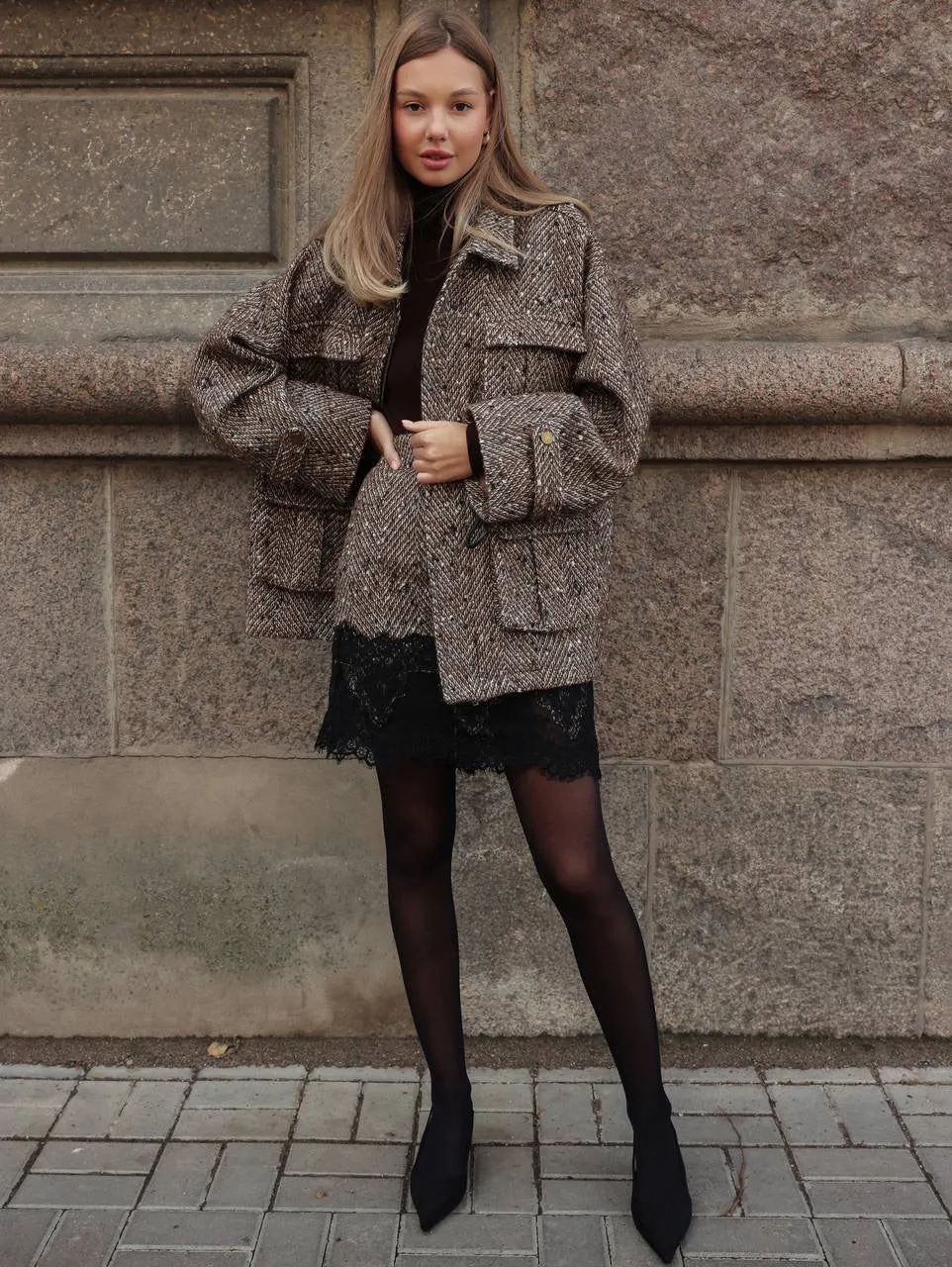 Tweed-Lace Mini Skirt