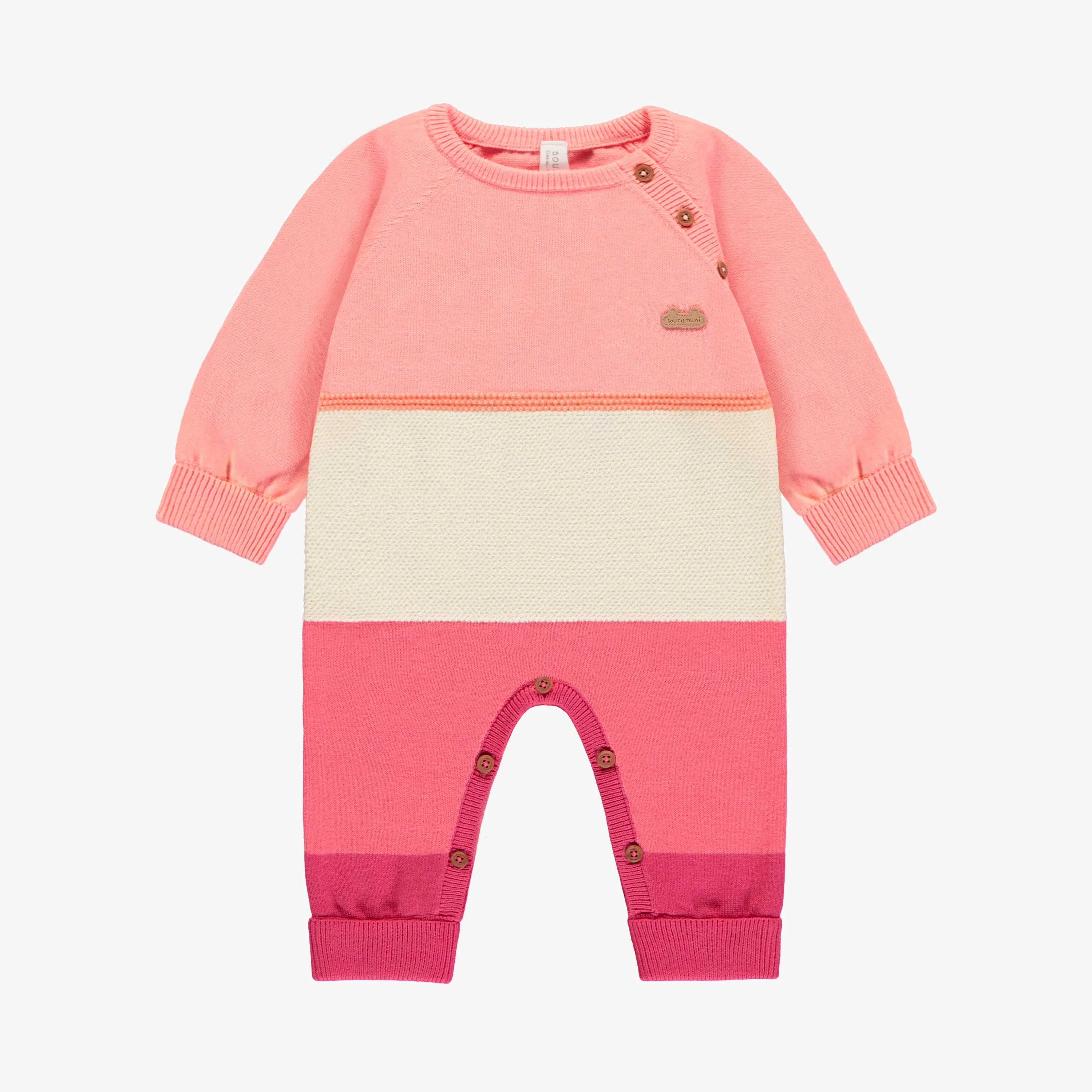 Une pièce rose et crème en maille, naissance || Pink and cream knit one-piece, newborn
